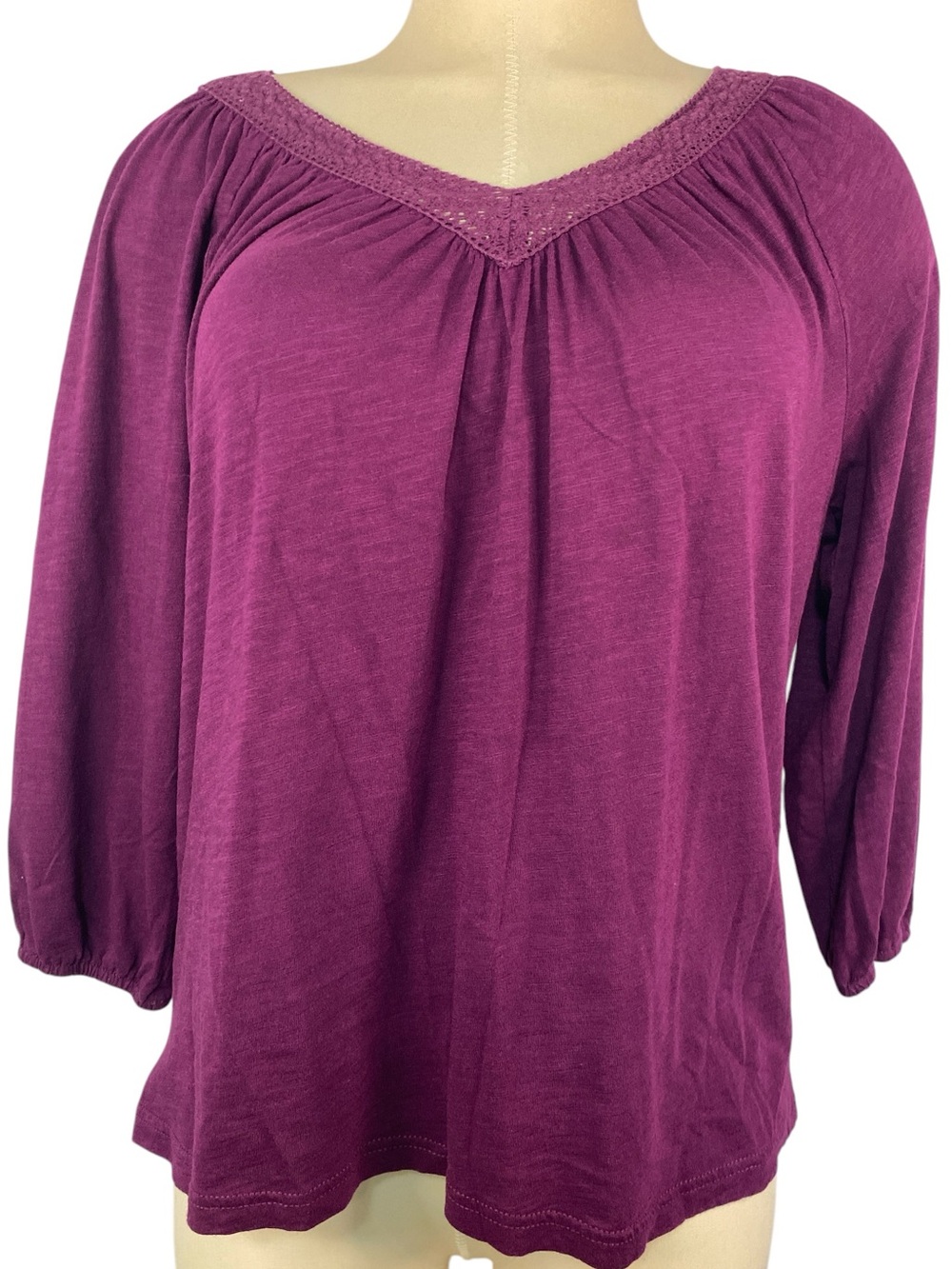 Chaps Plum Peasant Blouse - Casual V-Neck Top Women’s Size PXL